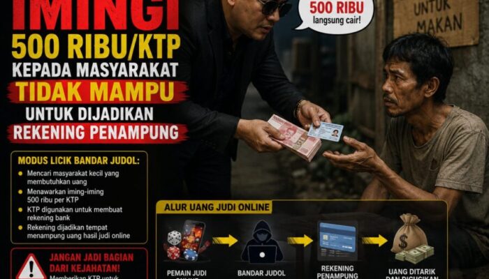 Temuan Komdigi : Bandar Judol Imingi 500 ribu/KTP kepada Masyarakat Tidak Mampu untuk Dijadikan Rekening Penampung